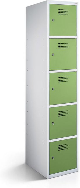 rotstahl Fächerschrank mit 5 Fächern in Hellgrün und lichtgrauem Korpus, B/T/H: 40 x 50 x 180 cm - Bild 1