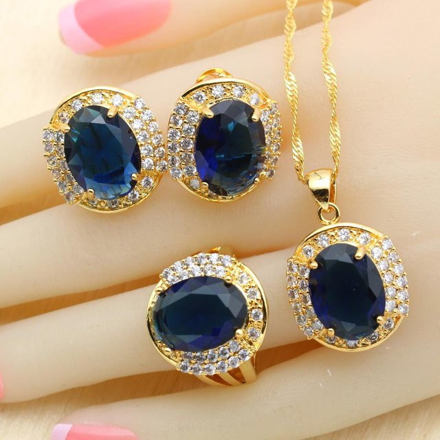 Wpaitkys Schmuckset, Gold, Dunkelblaue Zirkonia, Damen - Bild 1