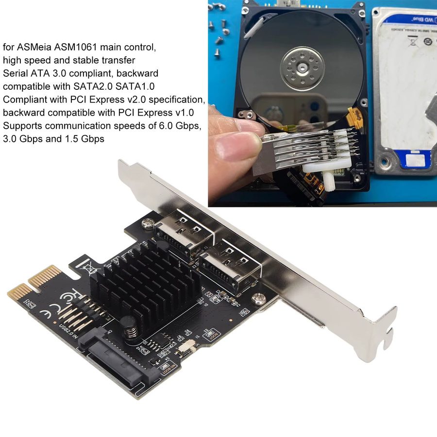 PCIe zu Power eSATA Erweiterungskarte mit 2 Anschlüssen, 6,0 Gbps, unterstützt Hot-Swap und Plug-and-Play, RAID Controller Karte für Desktop-Computer, Schwarz - Bild 3