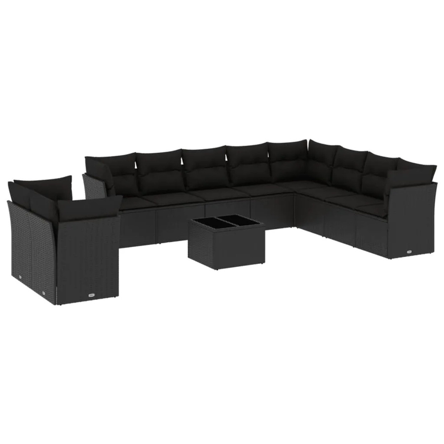 vidaXL 11-tlg Garten-Sofagarnitur in U-Form aus schwarzem Poly-Rattan mit Tisch und Kissen - Bild 2