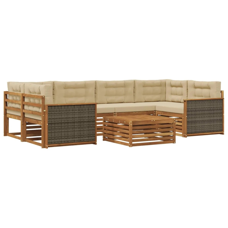 vidaXL Outdoor-Sofagarnitur L-Form aus Akazienholz mit 7 Kissen in Natur und Beige - Bild 2