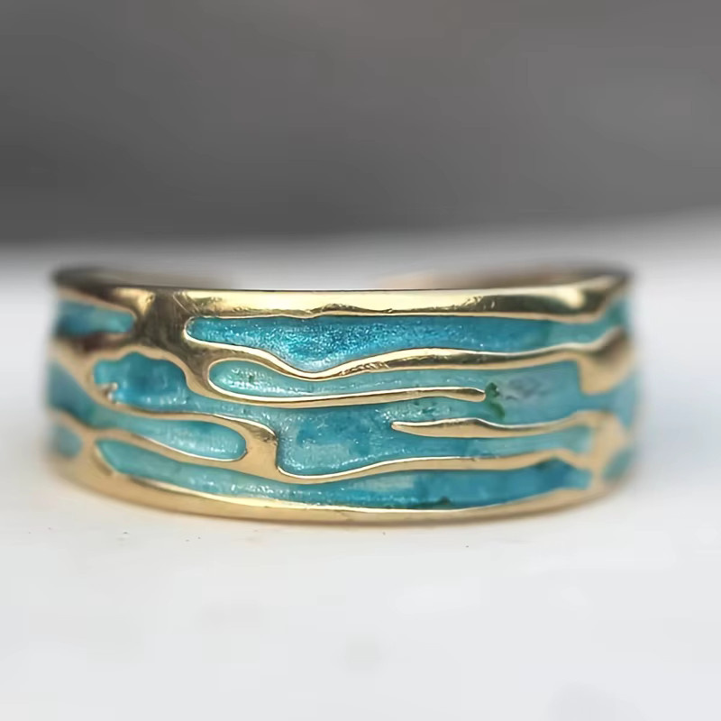Huitan Ring, Messing, Gold, grüne Emaille, Damen - Bild 2