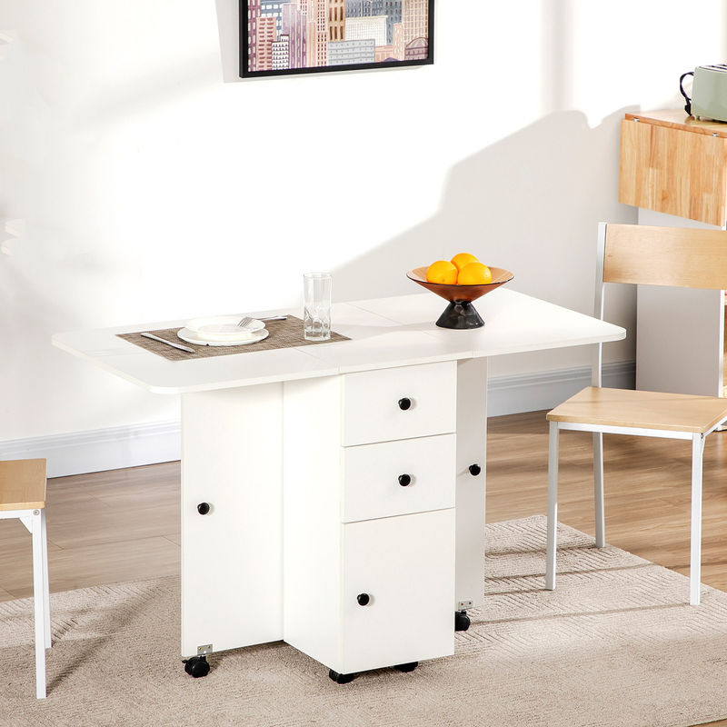 HOMCOM Klappbarer Küchentisch in Weiß mit 2 klappbaren Platten, 2 Schubladen, Schrank und Ablagefläche, B/T/H: 120 x 60 x 76,5 cm - Bild 2