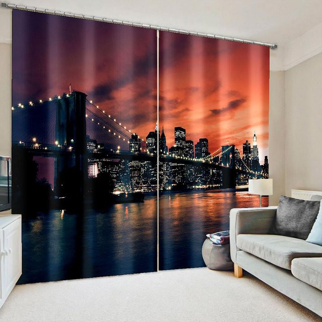MH Panorama Vorhänge mit Stadtsilhouette und moderner Metropolen-Grafik, 2er-Set, halbtransparent, Mehrfarbig, B: 60 cm, H: 60 cm - Bild 1