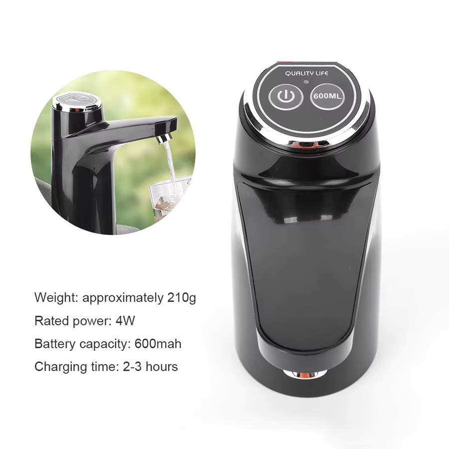 ATUOTIN Elektrische Wasserpumpe in Schwarz, USB wiederaufladbarer tragbarer Wasserspender mit Ein-Schalter-Bedienung für Camping und Wassertanks - Bild 4