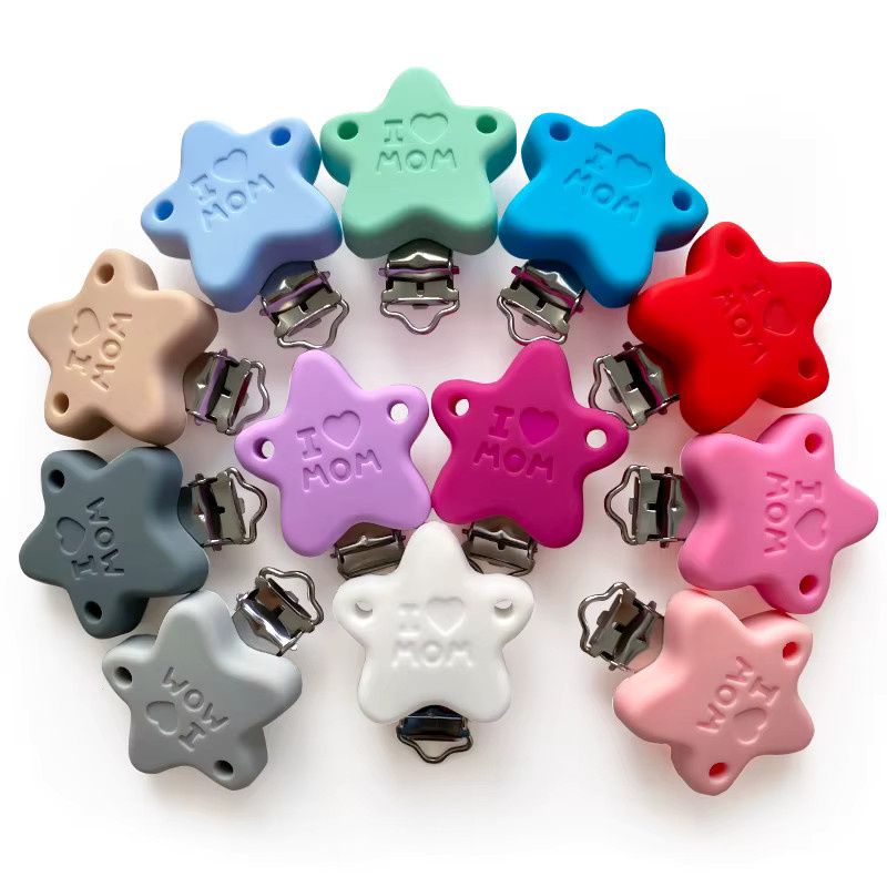 3er Set Lcmombay Silikon Stern Schnuller Clips in Mehrfarbig, BPA-frei Schnuller Kette Zubehör - Bild 2