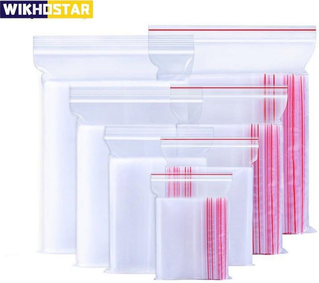WIKHOSTAR Zip-Lock-Beutel aus Kunststoff, 100 Stück, transparent, wiederverschließbare Polybeutel zur Lebensmittelaufbewahrung, B: 6 cm, H: 8 cm - Bild 1