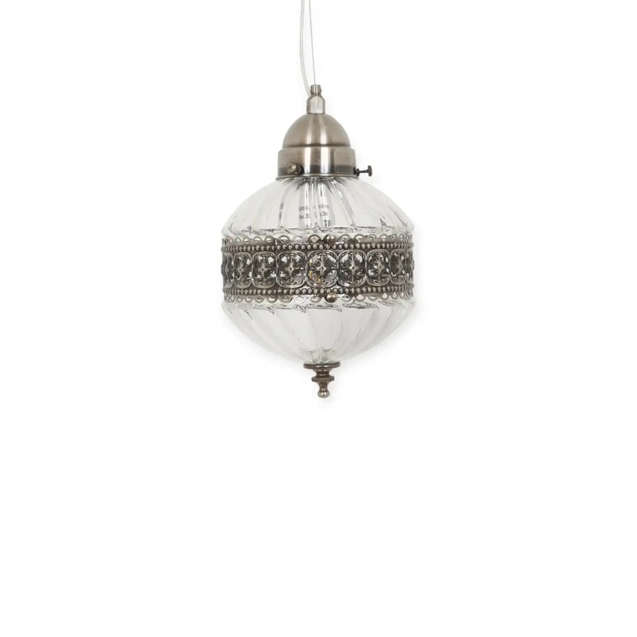 D&C Hängeleuchte Barros Kugel in Antik Silber mit transparentem Glas, Durchmesser: 20 cm - Bild 1
