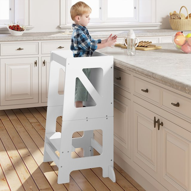 WOLTU 3-in-1 Montessori-Lernturm für Kinder als klappbarer Tritthocker mit Absturzsicherung in Grün und Weiß - Bild 1