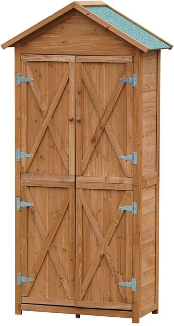 Powertec Garden Werkzeugschrank aus Tannenholz mit 5 Fächern, Braun, B/T/H: 88 x 45,5 x 168 cm - Bild 1