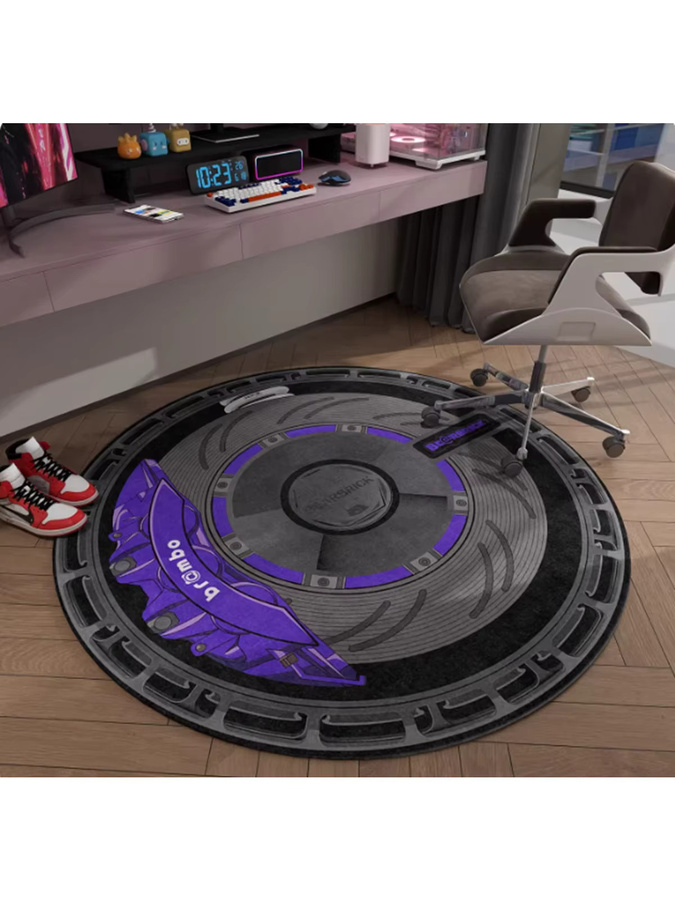 VIKAMA Rundte Teppich im Cyberpunk-Design, rutschfester Gaming-Teppich in Schwarz für dein Gaming-Zimmer oder Home-Office, Durchmesser: 80 cm - Bild 2