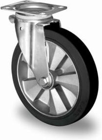 CASCOO Lenkrolle Serie BAF4 mit Doppelkugellager für Müllbehälter, Durchmesser: 250 mm, verzinkter Stahl und Aluminium in Schwarz und Silber - Bild 1