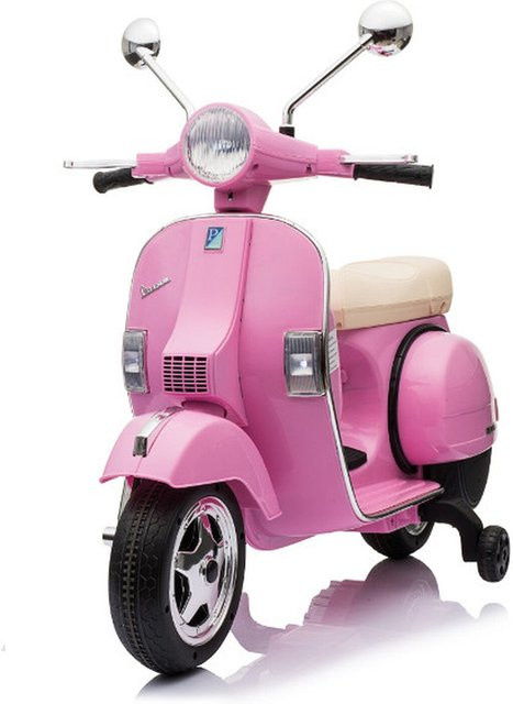 TPFLiving Vespa Elektro-Kindermotorrad, rosa, mit Ledersitz und Stützrädern - Bild 1