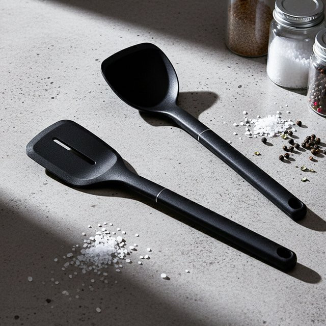 LARTI SCUPRITE Silikon-Spatel-Set in Schwarz, 35 cm lang, bestehend aus einem soliden und einem geschlitzten Wender, ideal für antihaftbeschichtetes Kochgeschirr zum Wenden von Fleisch, Fisch und Pfannkuchen - Bild 1