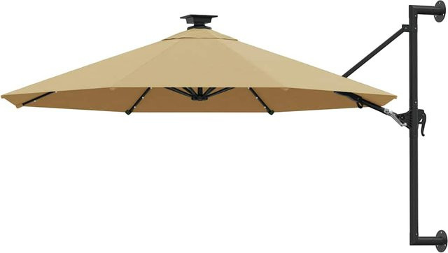 vidaXL Sonnenschirm zur Wandmontage mit LEDs in Beige, Durchmesser: 300 cm - Bild 1