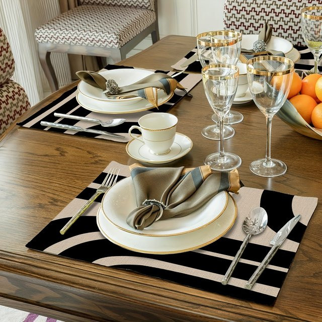 VIKAMA Tischmatte Set mit geometrischem Design in Schwarz für Küche und Restaurant - Bild 1