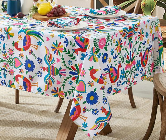 JINGYUE Pet Rechteckige Tischdecke mit mexikanischem Blumen- und Vogelmuster, Mehrfarbig, B/T/H: 140 x 280 cm