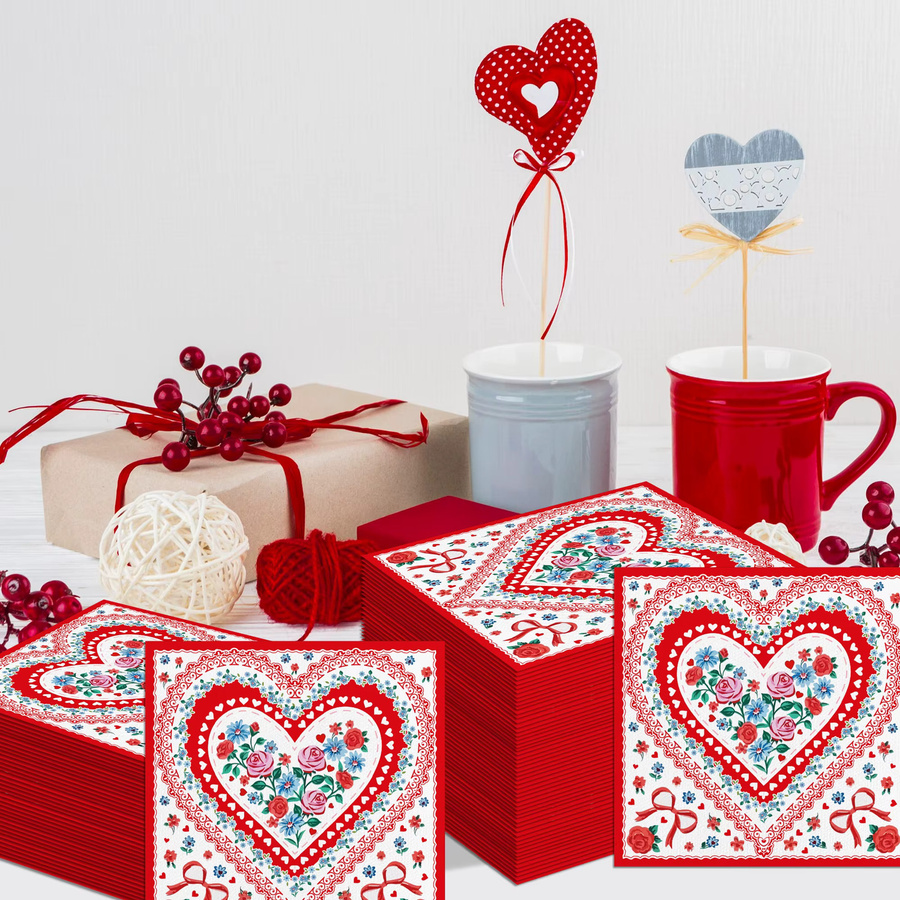 Rote Herzservietten aus Papier für Valentinstag und Hochzeitsdekoration - Bild 2
