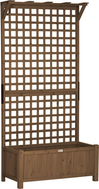 Outsunny Hochbeet Pflanzkasten mit Rankgitter aus Fichtenholz in Kaffee Braun, B/T/H: 90 x 45 x 183 cm - Bild 1