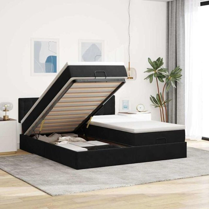 Vidaxl Ottoman Polsterbett mit Matratzen und LED in Schwarz aus Samt und Metall, B/T/H: 180 x 200 x 78 cm - Bild 1