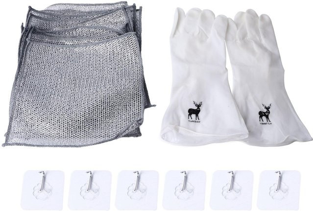 10 Stück OutsideWorld Mehrzweck Draht Spüllappen in Weiß und Silber für Nass und Trocken mit Haken - Bild 1
