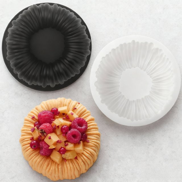 Silikonform für Mousse-Kuchen und Schokolade in Kerzenform, rund, Durchmesser: 10,16 cm, Höhe: 7,0 cm, erhältlich in Weiß oder Schwarz - Bild 1