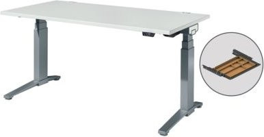 Schäfer Shop Genius Schreibtisch ERGOSTYLE S, elektrisch höhenverstellbar, Rechteck, C-Fuß, inkl. Memory Master und Schublade, lichtgrau/anthrazit, B: 160 cm, T: 80 cm, H: 63,5-130,5 cm - Bild 1