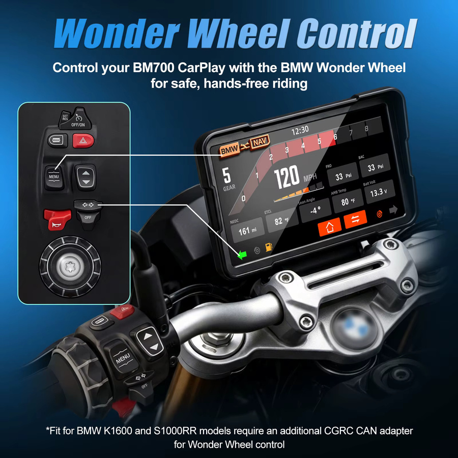 WUEASTE Motorrad-CarPlay mit Android Auto und GPS-Navigation für BMW R1200GS R1250GS S1000XR R1300GS, 6-7 Zoll, Schwarz - Bild 3