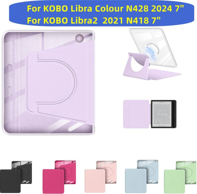Magnetisches 2-in-1 Ebook Case für Kobo Libra Color und Libra 2 mit 360 Grad drehbarer Standabdeckung aus Acryl und PU-Leder in Rot - Bild 1