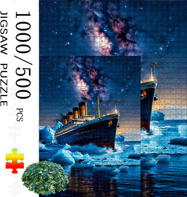 AZNM Titanic, Sternennacht, Eisberg und Ozean Papierpuzzle, bunt, Pappe / Karton - Bild 1