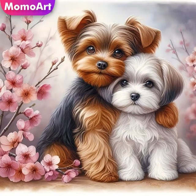 Momoart Diamantmalerei Hund und Blumen DIY Bastelset in Multicolour, B/H: 20 x 20 cm - Bild 1