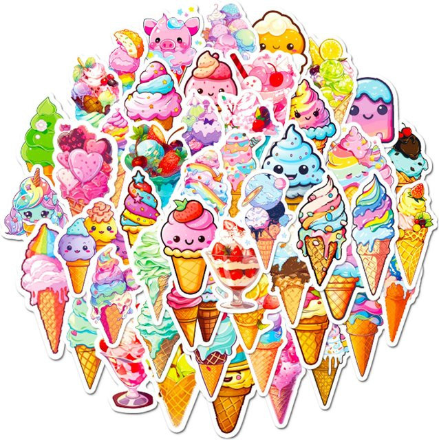 50 bunte Graffiti-Aufkleber im Sommer-Eisdesign, rosa und mehrfarbig - Bild 1
