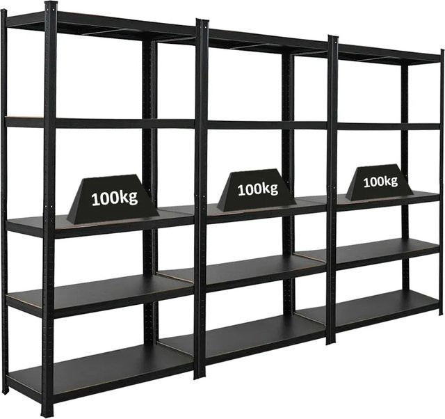 PROREGAL Ragnar All Black Series Schwerlastregal Set aus 3 Stück, Matt Schwarz, H x B x T: 180 x 90 x 40 cm - Bild 1