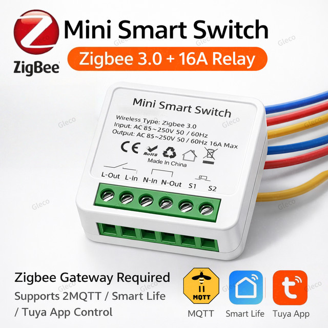 Tuya Zigbee 3.0 Smart Mini-Schaltmodul 16A mit 2-Wege-Steuerung in Weiß für Alexa und Google Home - Bild 1