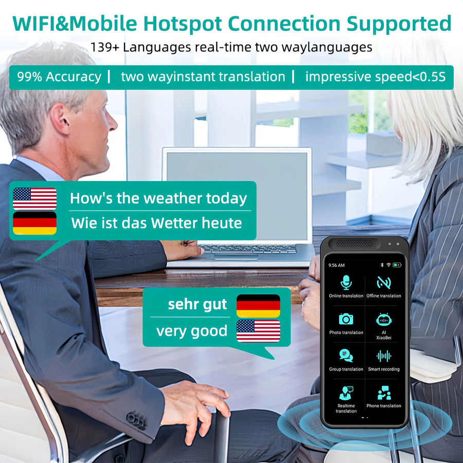 Bytelike KI Sprachübersetzer in Schwarz mit Echtzeitübersetzung für 139 Sprachen, Offline-Funktion, Fotoübersetzung und WiFi-Unterstützung - Bild 4