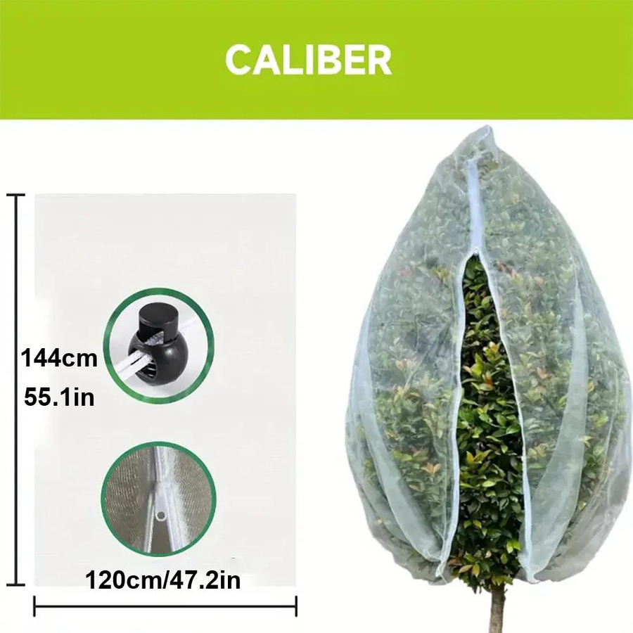 DHDH Gartennetzabdeckung für Obstbäume und Beeren mit Kordelzug, transparentes Insekten- und Vogelschutznetz aus Polyethylen, Farbe: weiß, B: 120 cm, H: 144 cm - Bild 2