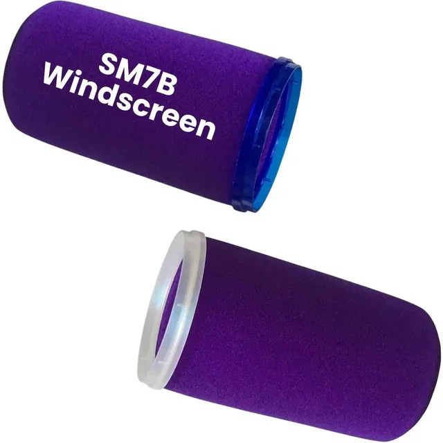 Okrinos Mikrofon-Windschutz aus Schaumstoff in Violett mit blauem und mehrfarbigem Haltering für SM7B und SM7dB Mikrofone - Bild 1