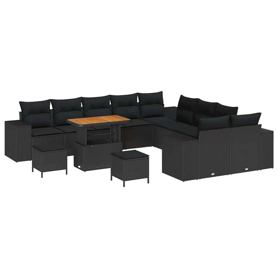 vidaXL Garten-Sofa-Set aus Poly-Rattan in Schwarz mit 13-teiligem Set inklusive Polsterung und Tisch - Bild 2