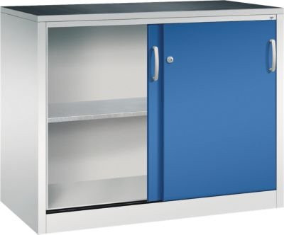 C + P Werkzeug-Beistellschrank Acurado mit Schiebetüren aus Stahl, Korpus Lichtgrau und Front Enzianblau, H 1000 x B 1200 x T 600 cm - Bild 2