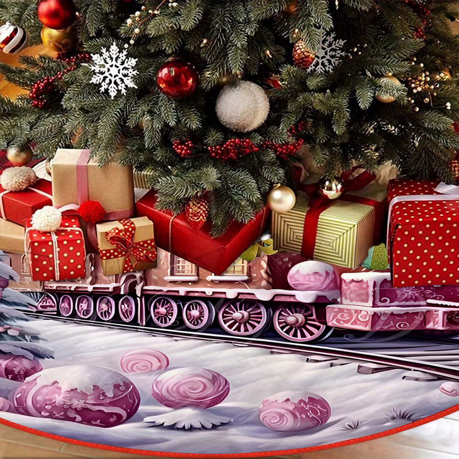 VIKAMA Weihnachtsbaum-Kissen mit Cartoon Lebkuchen-Zug Motiv in Rosa und Mehrfarbig, Runde Weihnachtsdekoration - Bild 4