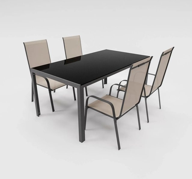 LEX Gartenmöbel Set aus Metall mit Tisch und 4 Stapelsesseln in Beige - Bild 1