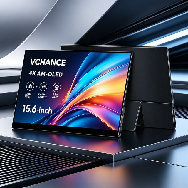 VCHANCE Tragbarer 15,6 Zoll 4K OLED Monitor in Schwarz mit USB-C und HDMI für Gaming und Laptop - Bild 1