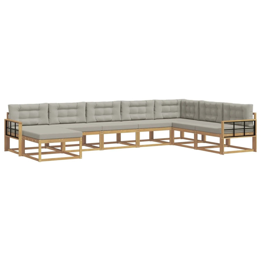 vidaXL Outdoor-Sofagarnitur aus Akazienholz in L-Form mit 8 Teilen, Weiß und Hellgrau - Bild 2
