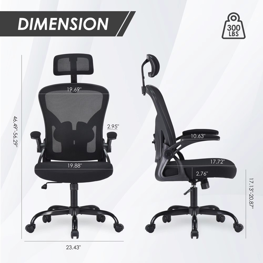 Farini Ergonomischer Bürostuhl in Schwarz mit Kopfstütze, Armlehnen und verstellbarer Lendenwirbelstütze - Bild 6