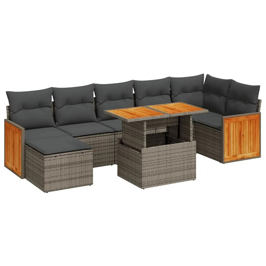 vidaXL 8-teilige Garten-Sofagarnitur aus Poly-Rattan und Akazienholz in Grau - Bild 2