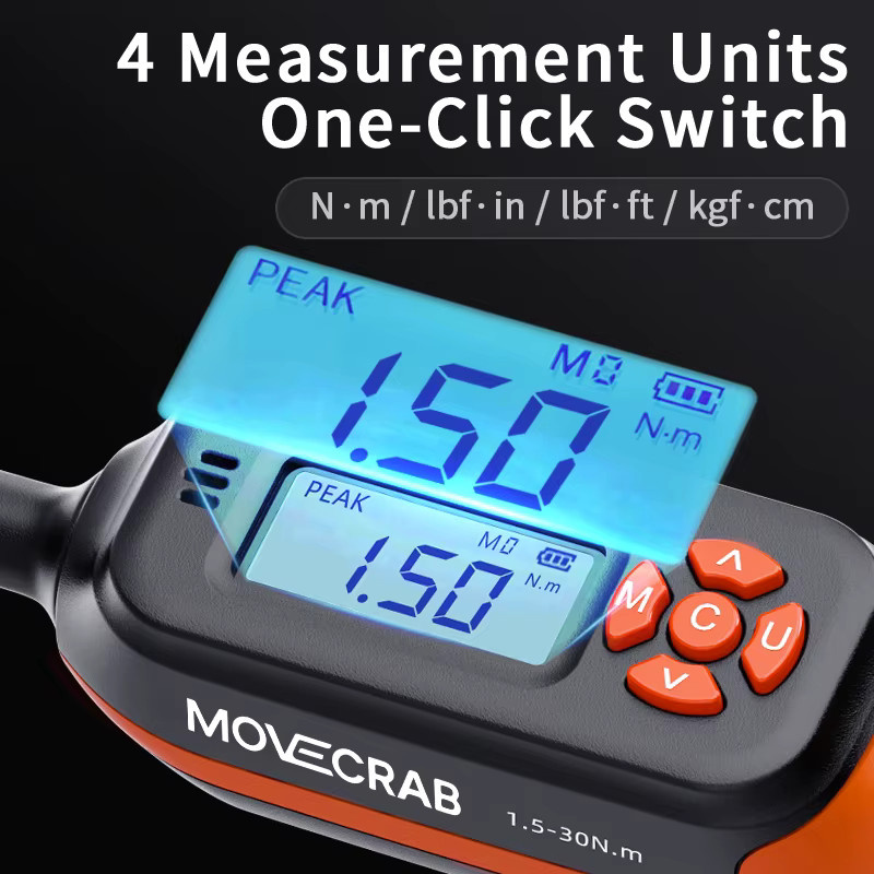 MOVECRAB Digitaler Drehmomentschlüssel Serie in Schwarz mit 1,5-340N.m, 2% Genauigkeit, LED-Blitz und Vibrationsalarm - Bild 4
