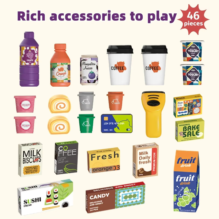 Kmoist Küchenspielzeug Set, Kaffeemaschine, Registrierkasse, Lebensmittel, Brot, Kaffee, Kuchen - Bild 4