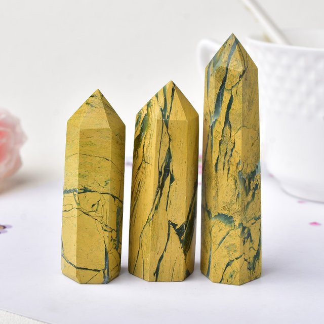RYCRYSTAL Unakit Obelisk Gelber Quarz Kristallstein als dekorative Energie-Pyramide in Gelb - Bild 1