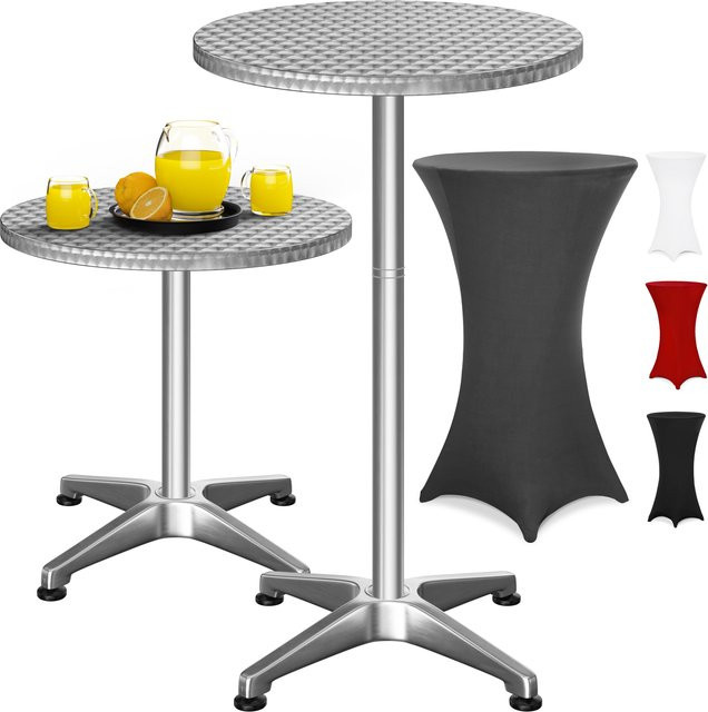 Casaria Stehtisch Silber aus Aluminium mit grauer Stehtischhusse B/T/H: 115 x 60 x 75 cm und Husse Ø 60 cm - Bild 1
