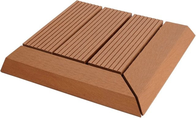 BERLINLODGE WPC Eck-Bodenfliese mit Abschluss Teak Linear in Braun, B/T: 30 x 30 cm - Bild 1